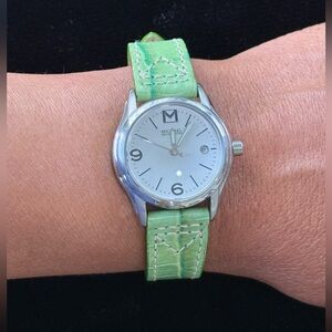Y2K MICHAEL Michael Kors Green Leather Embossed Watch ECU